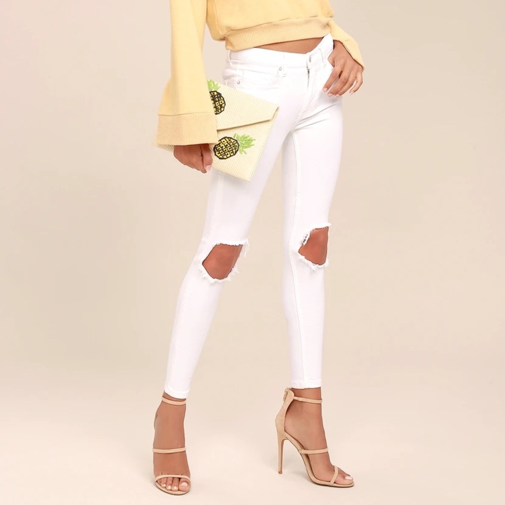 High Rise Busted White Distressed Skinny Jeans